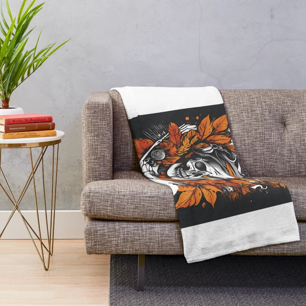 Autumn vibes plush blanket with urban fall aesthetic street art design