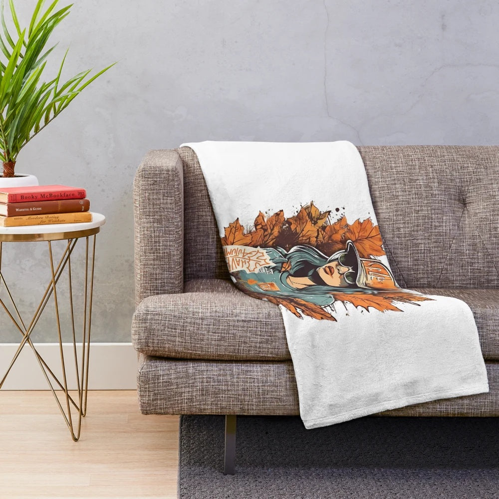 Autumn vibes plush blanket featuring urban street art and fall aesthetic