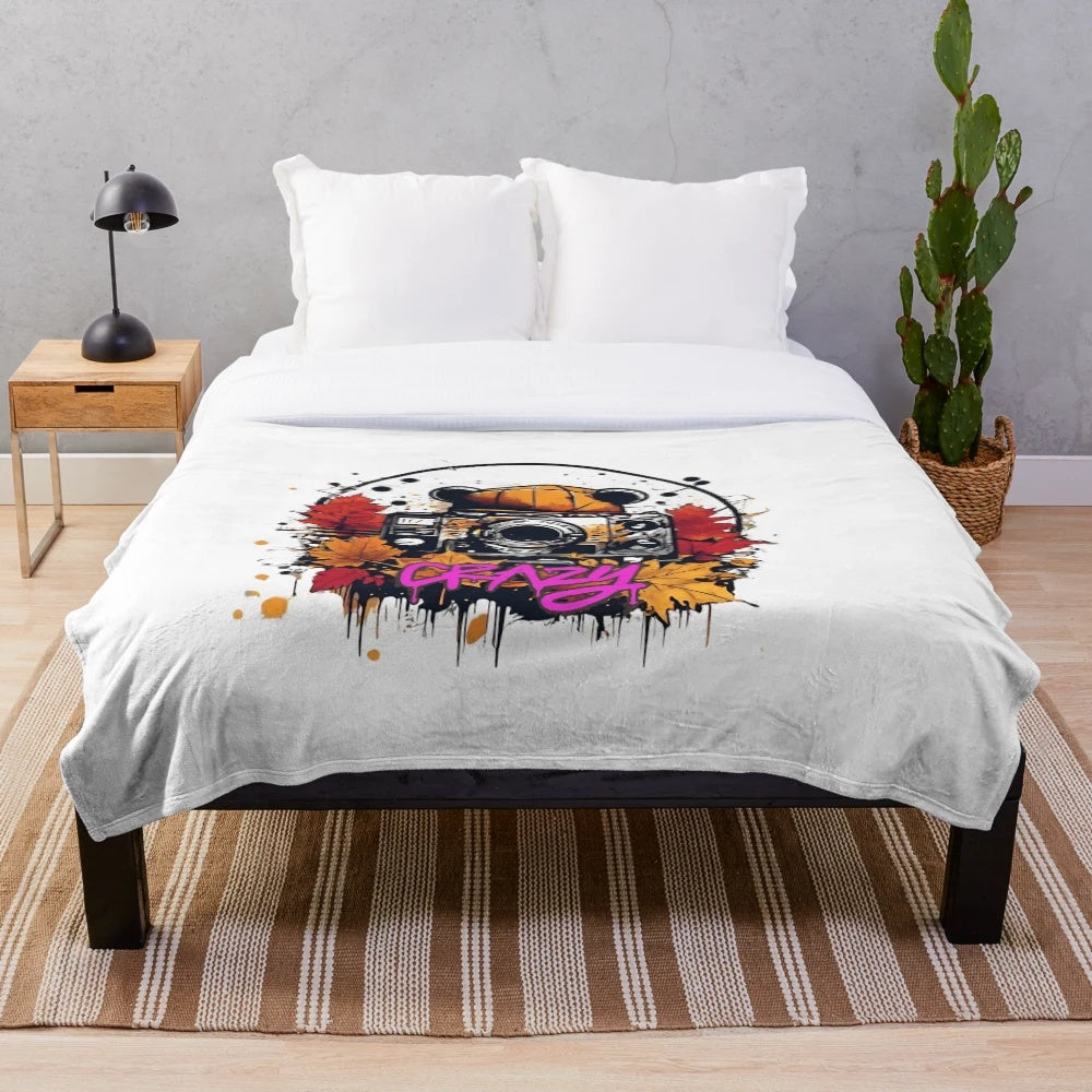 Cozy autumn vibes plush blanket featuring urban street art design