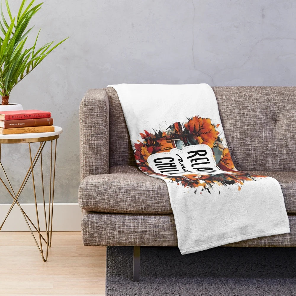 Cozy plush blanket featuring an autumn vibes street art design