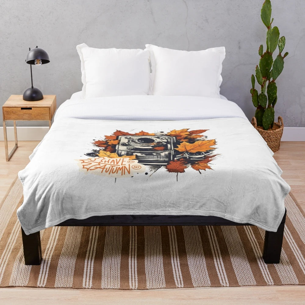 Plush blanket featuring an autumn vibes street art design