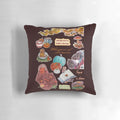 Autumnal pillow with gouache art depicting golden leaves, crimson shadows, and pumpkin spice elements