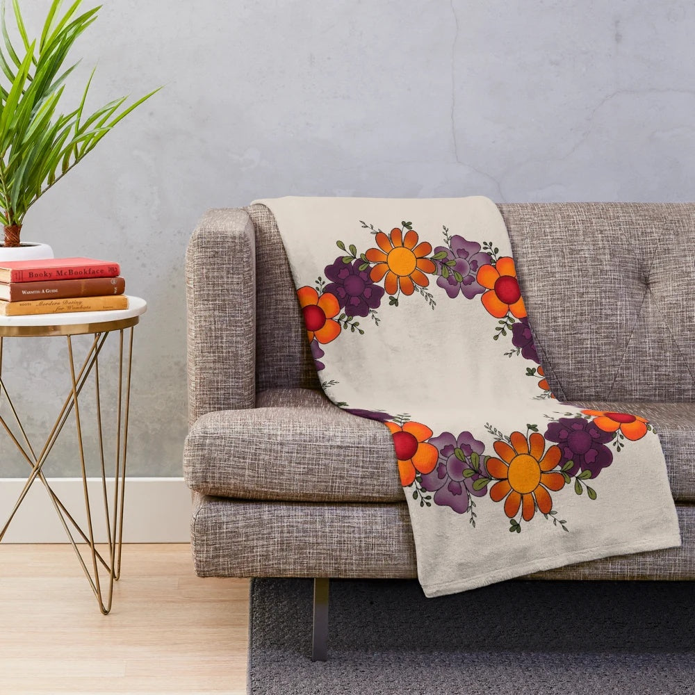 Cozy plush autumn wreath blanket