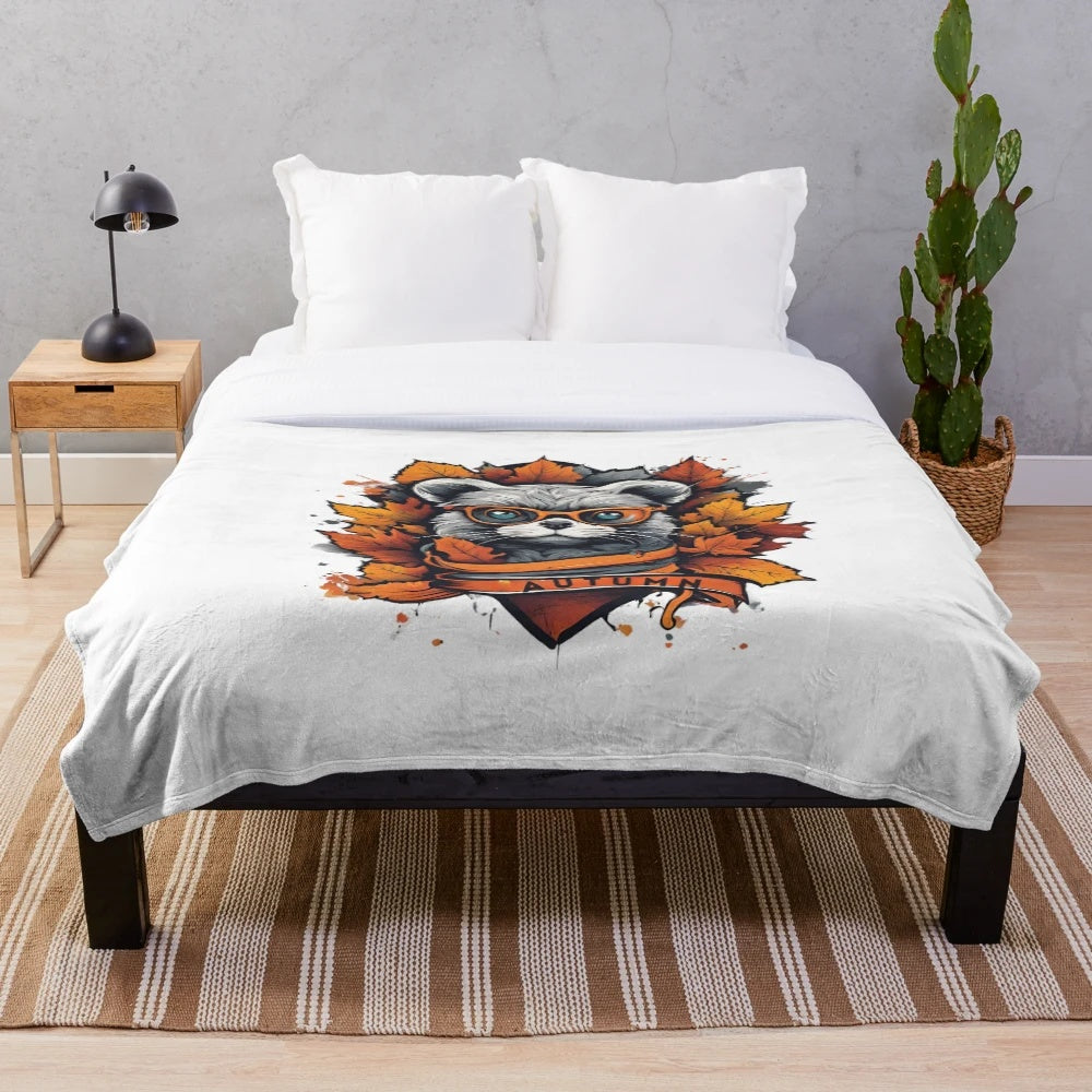 Cozy autumn plush blanket featuring urban street art design