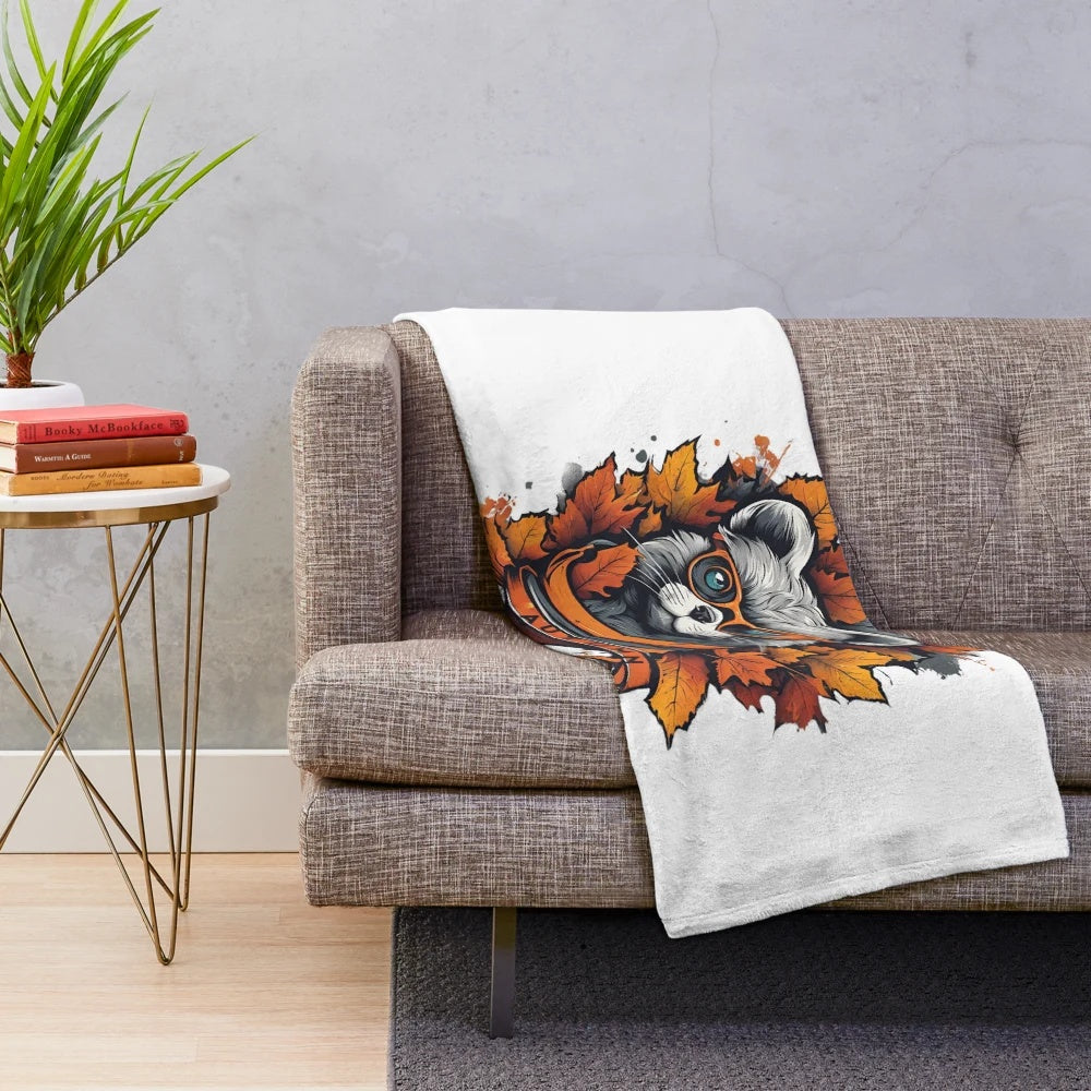 Cozy autumn plush blanket featuring urban street art design