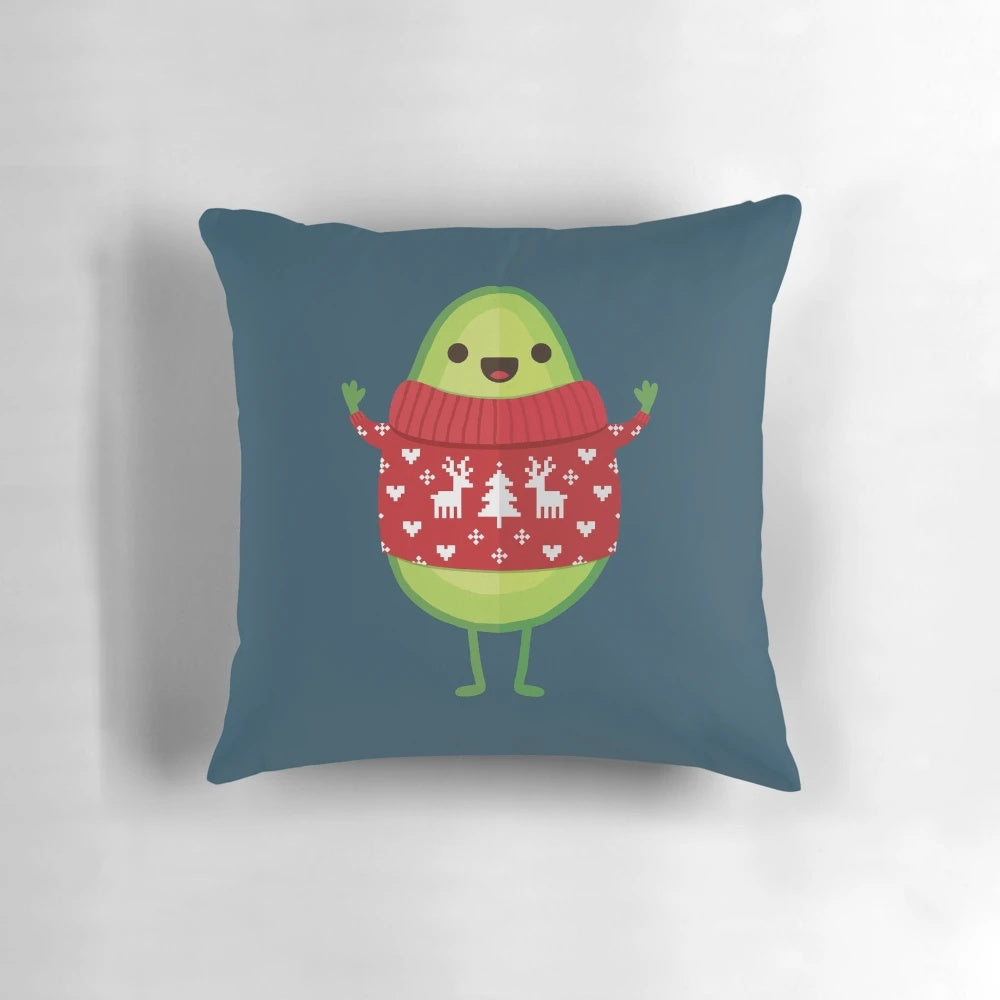 Avocado-shaped pillow with a festive Christmas sweater design