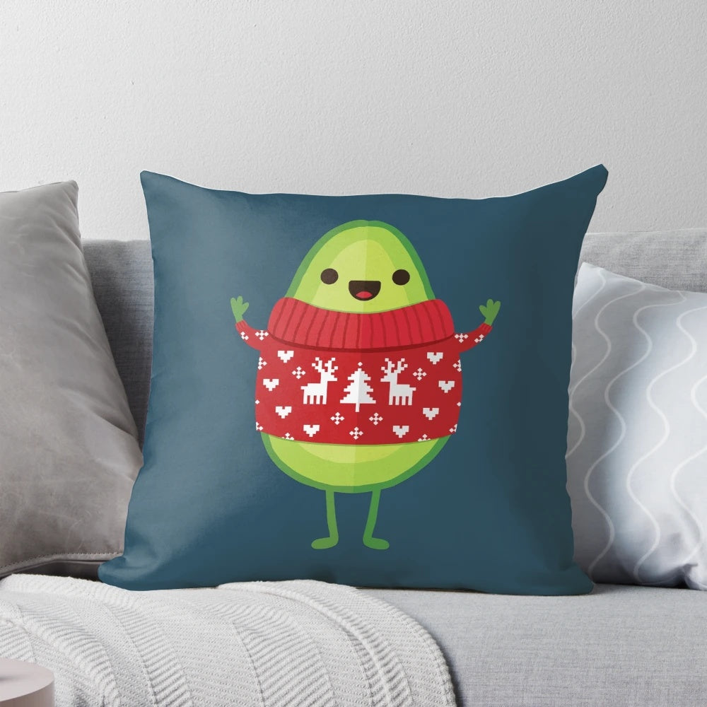 Avocado-shaped pillow with a festive Christmas sweater design