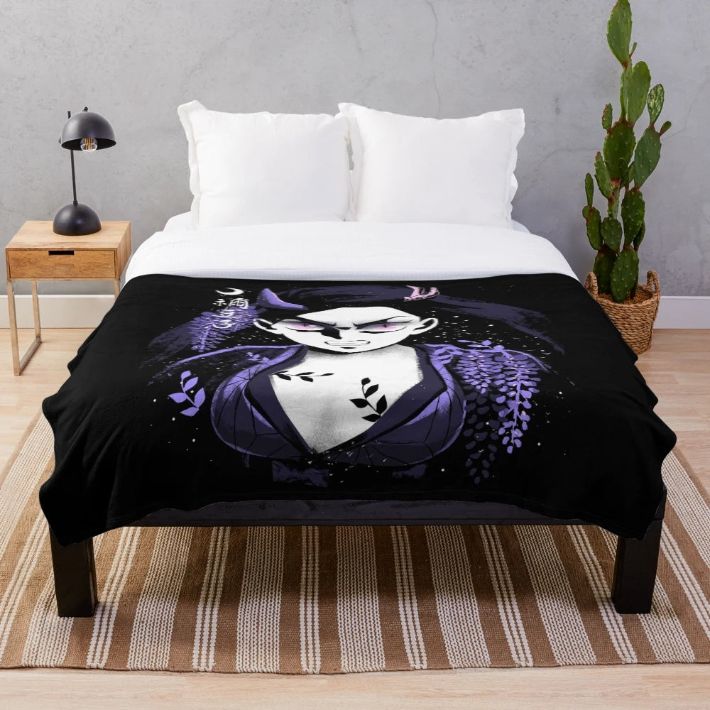 An artistic plush blanket featuring the awakened Nezuko Kamado from the anime series.
