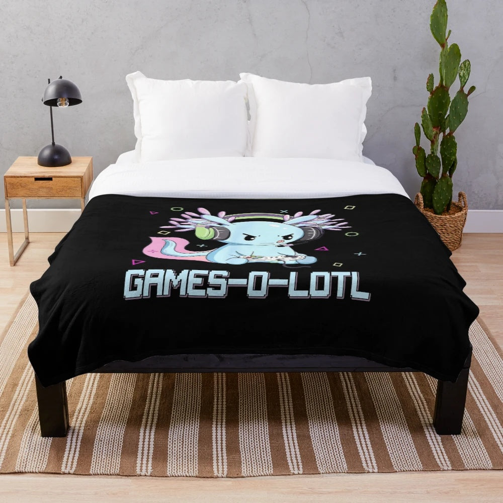 Soft and Cuddly Axolotl Plush Blanket with Kawaii Video Game Design