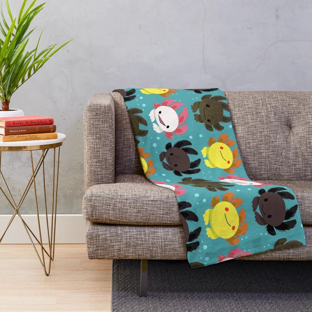 Axolotl plush blanket with cute salamander pattern