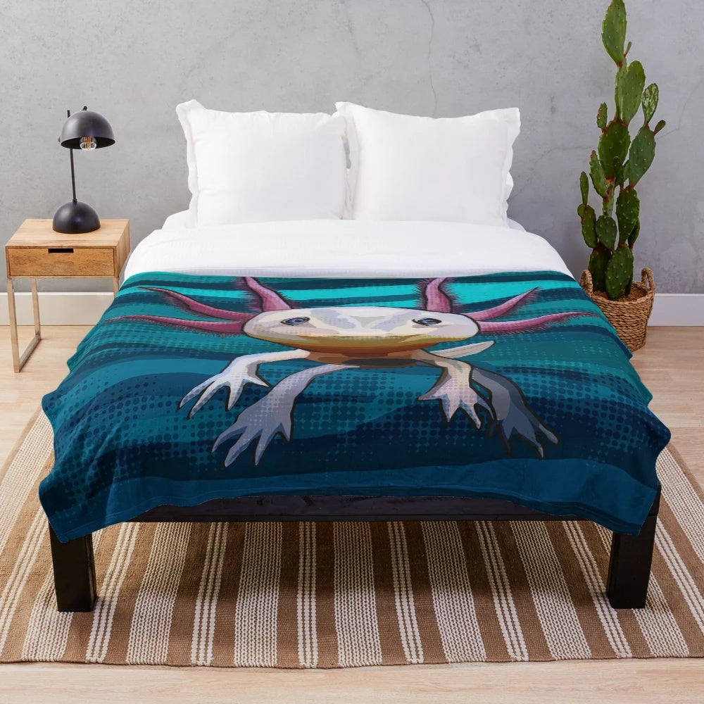 Soft and cuddly plush blanket featuring a cute axolotl design, great for fans of minecraft axolotls and aquatic pets.