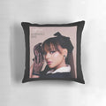 Plush pillow featuring a minimalist ayliva-inspired design in shades of gray and white