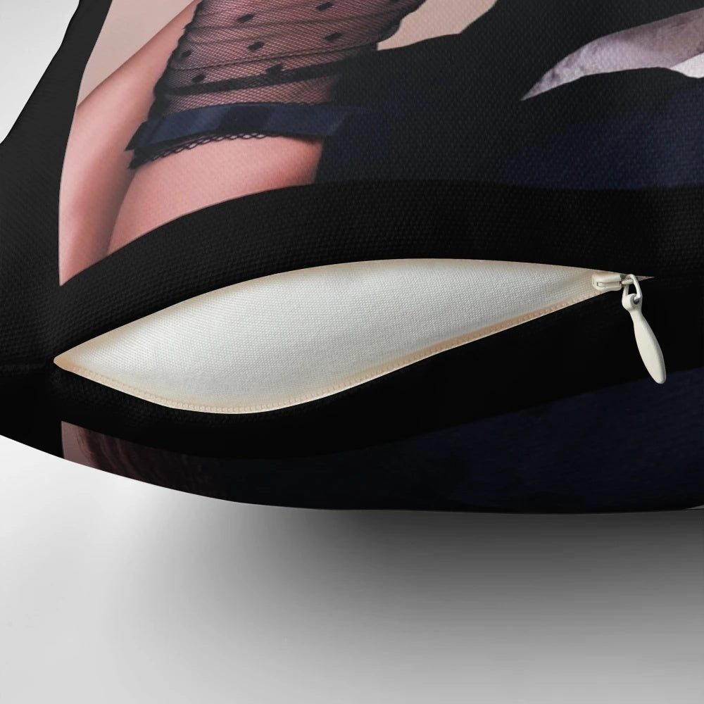 Plush pillow featuring a minimalist ayliva-inspired design in shades of gray and white