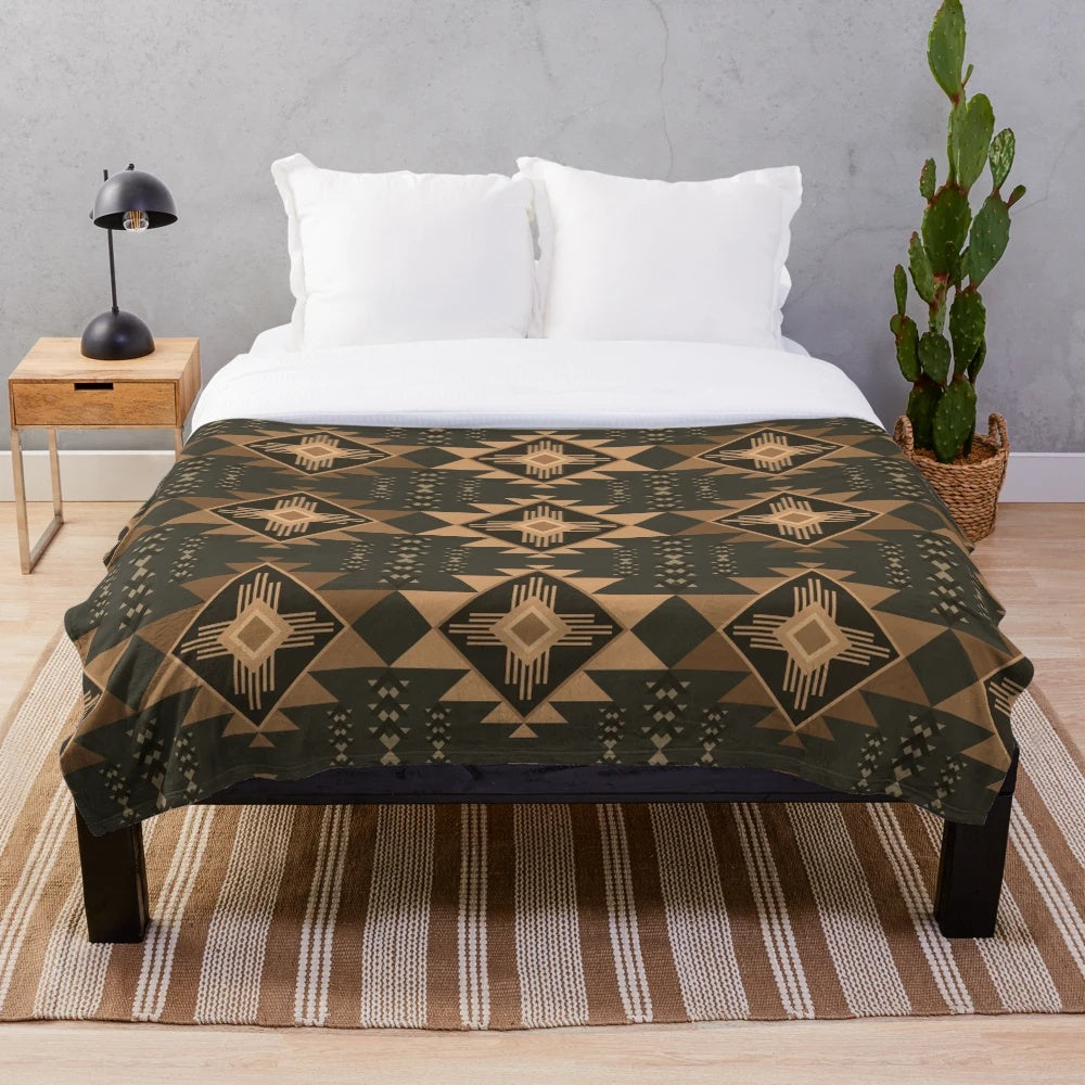 Plush blanket with seamless Aztec and Navajo inspired pattern