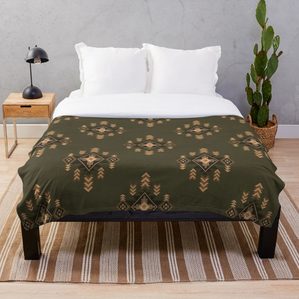 Aztec Navajo inspired plush blanket with seamless ethnic pattern