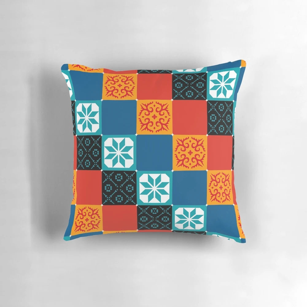 Azul board game tiles printed on a plush, comfortable pillow for games room decor