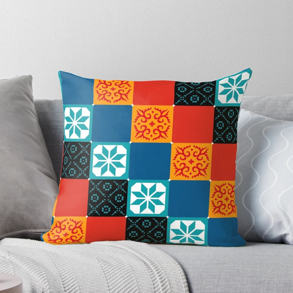 Azul board game tiles printed on a plush, comfortable pillow for games room decor