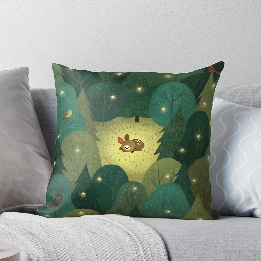 Soft, plush baby fawn pillow for a woodland-themed nursery