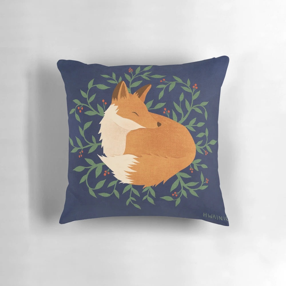 Charming baby fox pillow with embroidered details in autumn colors