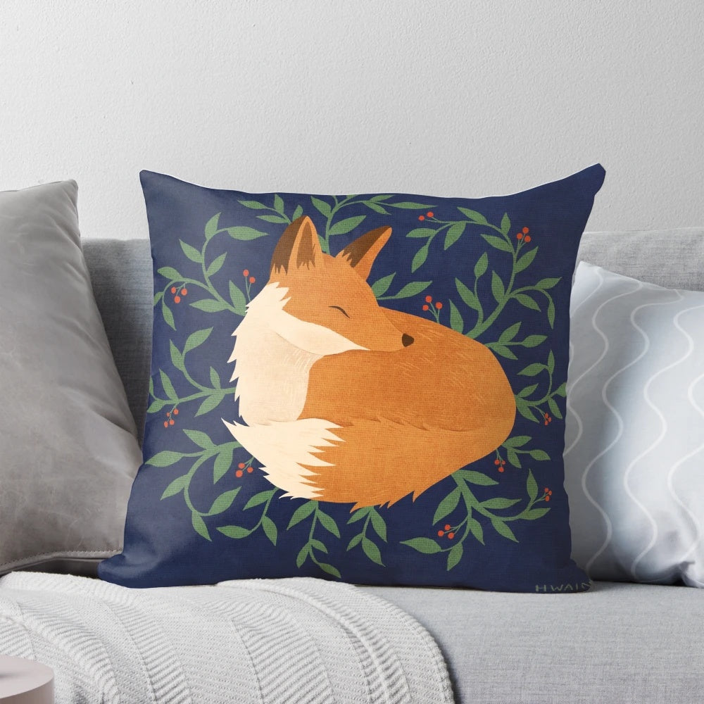 Charming baby fox pillow with embroidered details in autumn colors