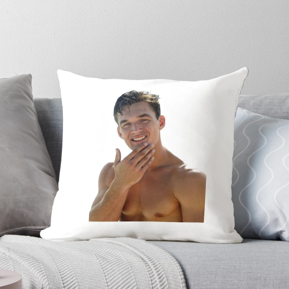 A plush and comfortable pillow featuring a shirtless image of Tyler Cameron, a popular contestant from the Bachelor franchise.