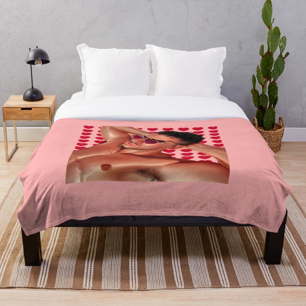 Bad Bun plush blanket with a vibrant Latino-inspired design