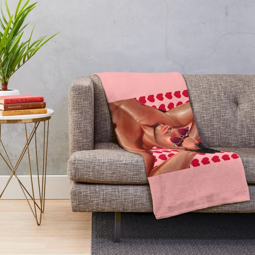 Bad Bun plush blanket with a vibrant Latino-inspired design