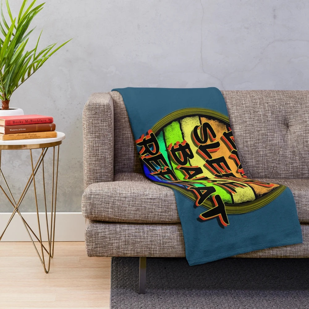 Soft and warm plush blanket featuring a "Eat Sleep Bake Repeat" design for baking enthusiasts