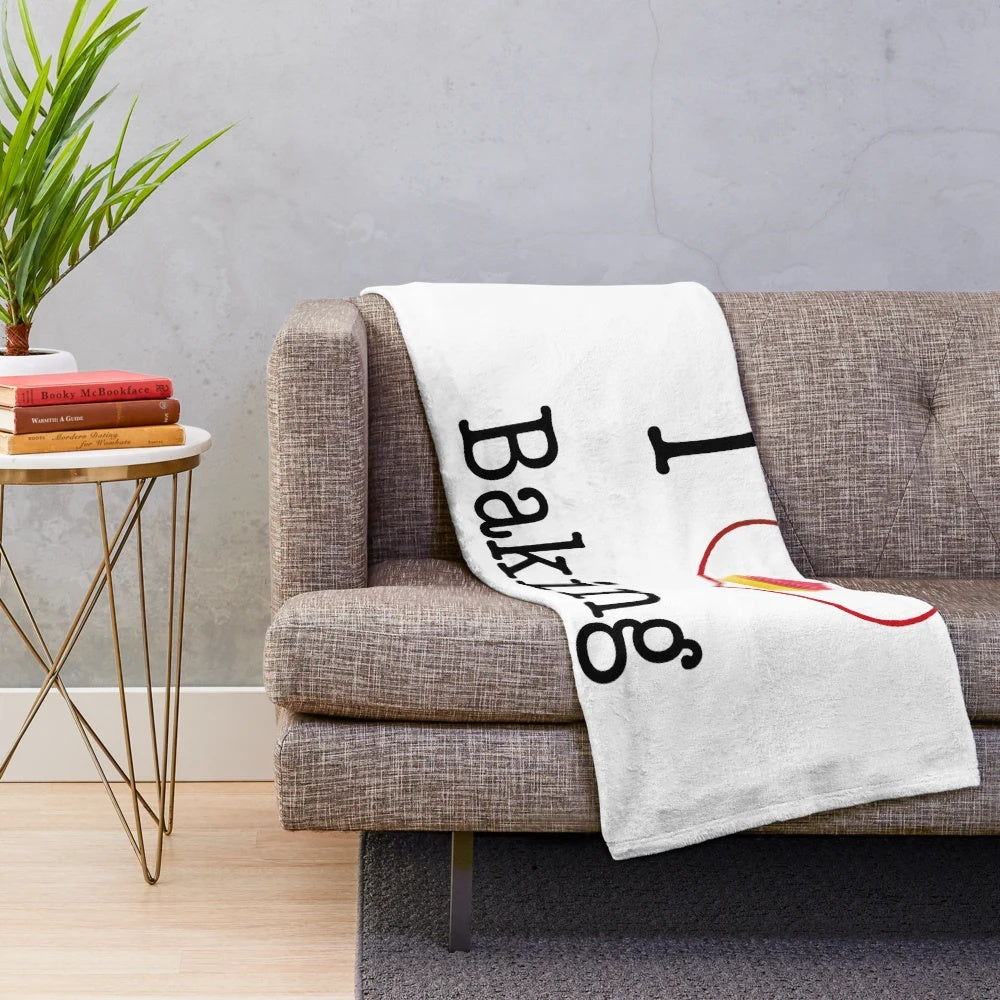 Plush blanket with heart design for baking enthusiasts