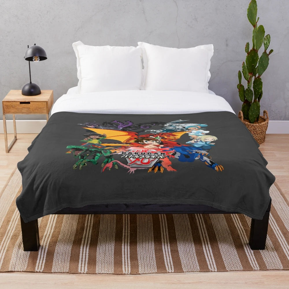 Bakugan anime-inspired plush blanket featuring the show's popular characters