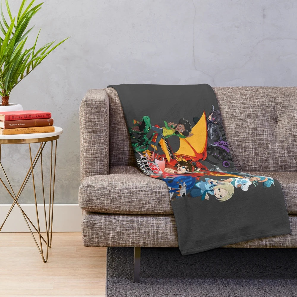 Bakugan anime-inspired plush blanket featuring the show's popular characters