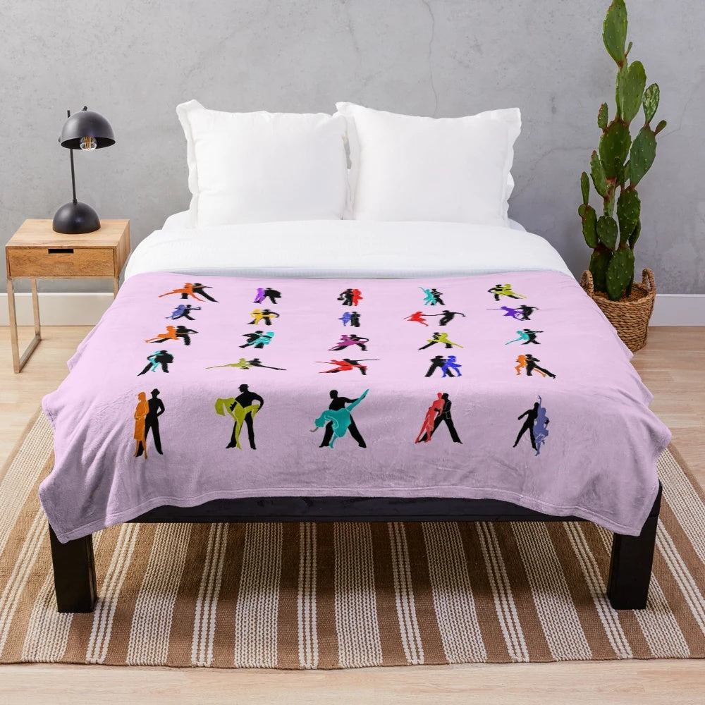 Ballroom dance-inspired plush blanket with dancing couple silhouette