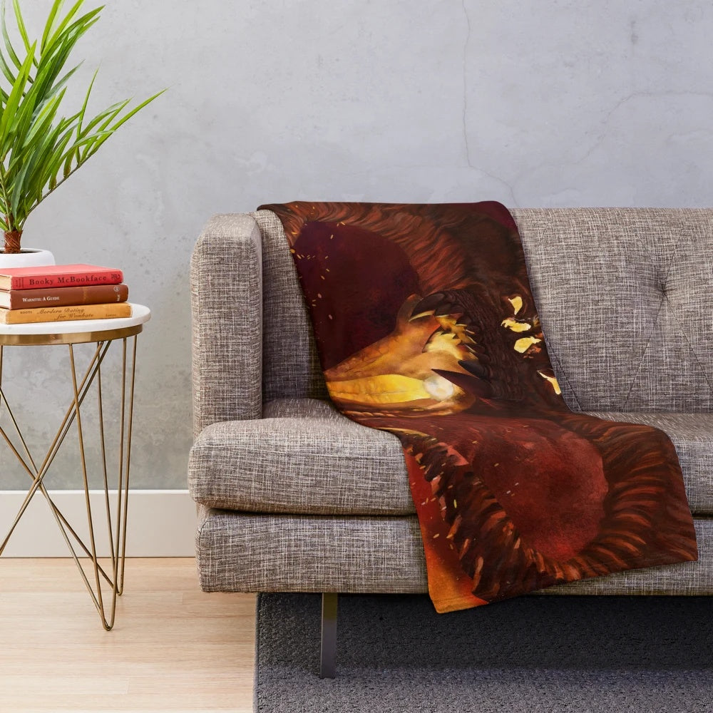 Cozy plush blanket featuring a balrog, a powerful fire demon from the Lord of the Rings fantasy universe