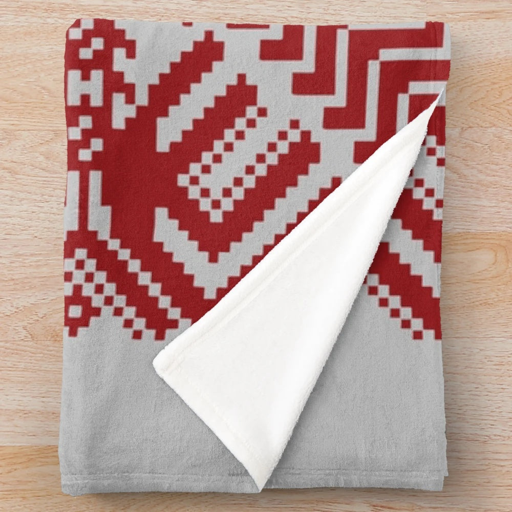 Baltic traditional Latvian plush blanket with ornamental geometric design