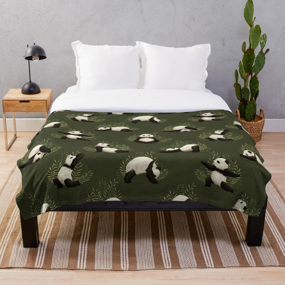 Panda bamboo yoga pilates plush blanket on green background