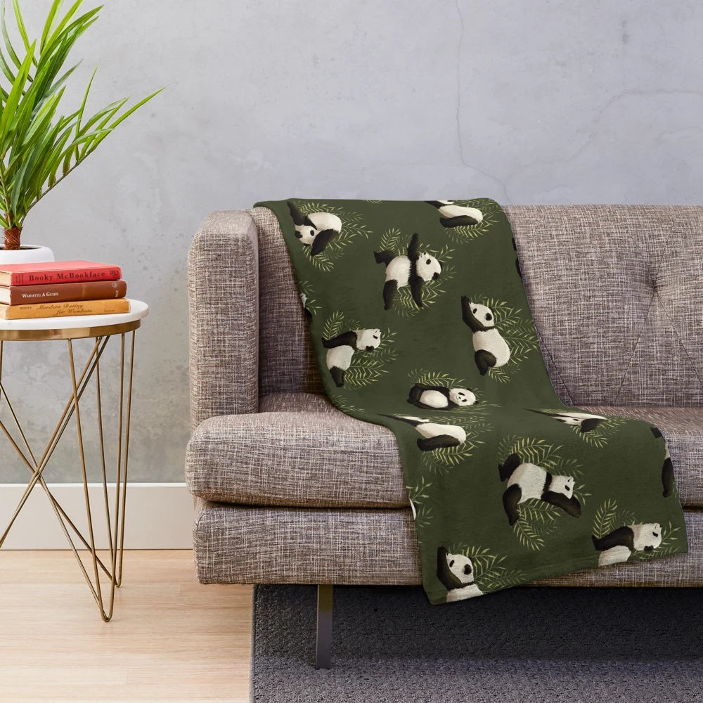 Panda bamboo yoga pilates plush blanket on green background