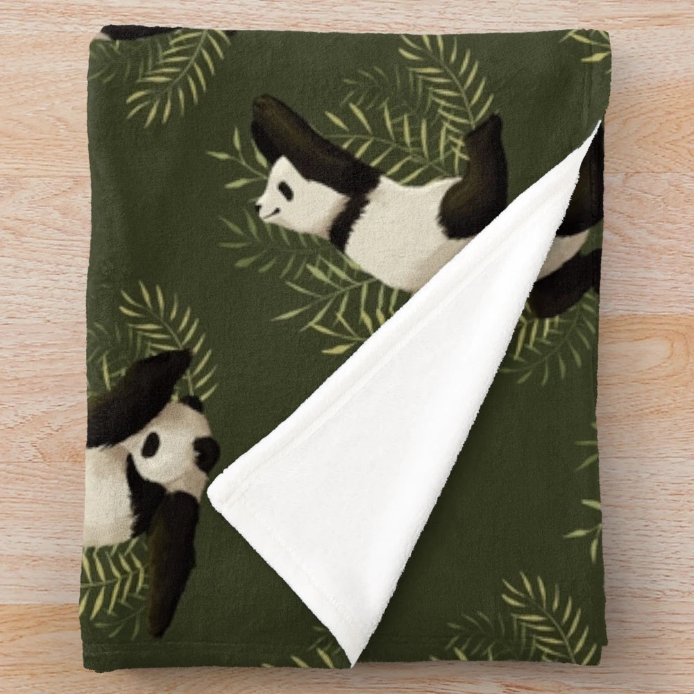 Panda bamboo yoga pilates plush blanket on green background