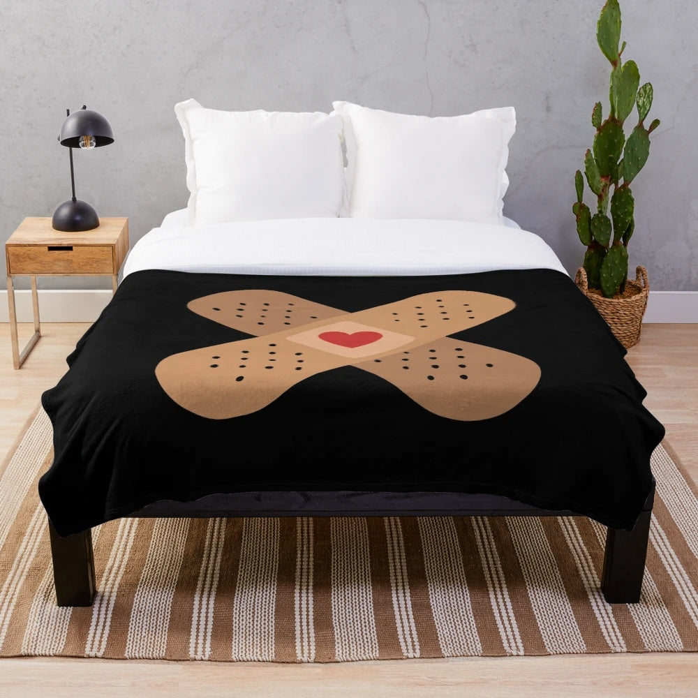 Cozy plush blanket with bandage design for motorcycle enthusiasts