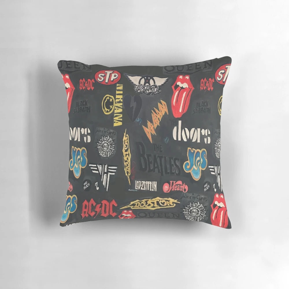 Bands Pillow with Classic Rock and 80s Music Motif