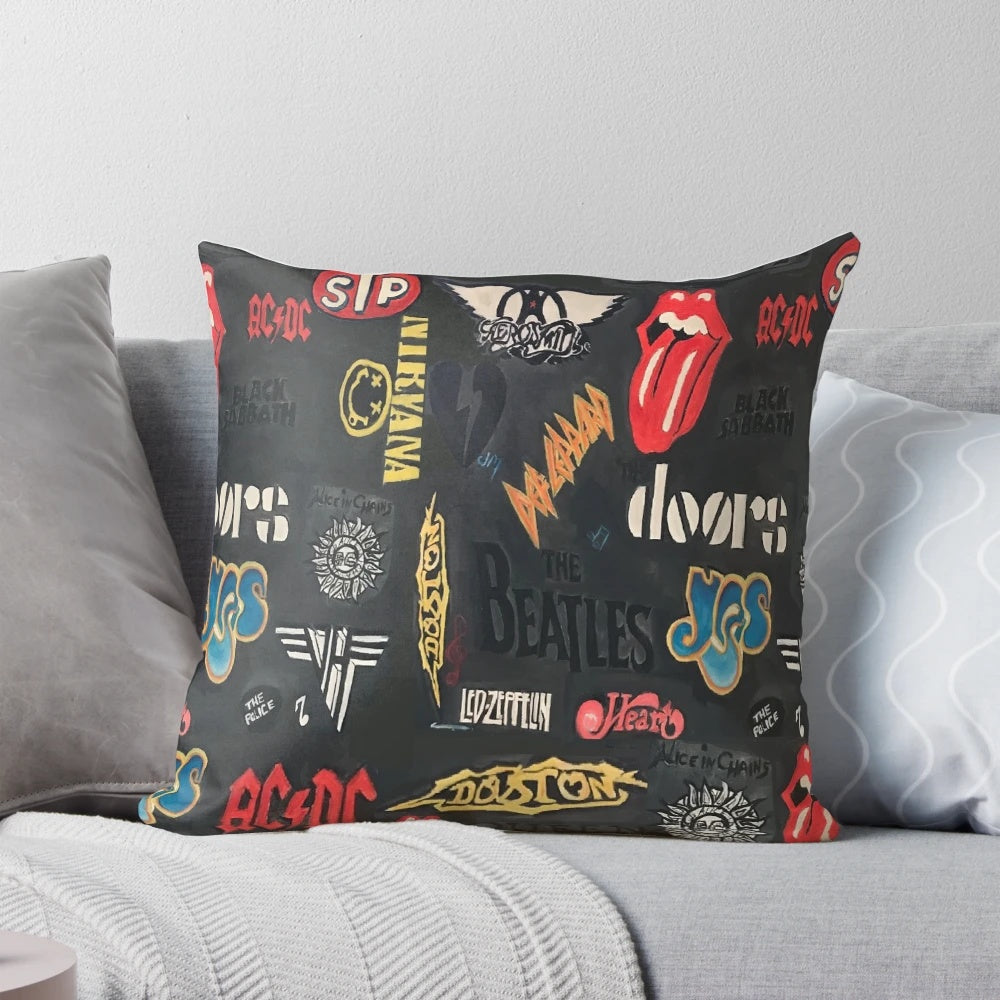 Bands Pillow with Classic Rock and 80s Music Motif