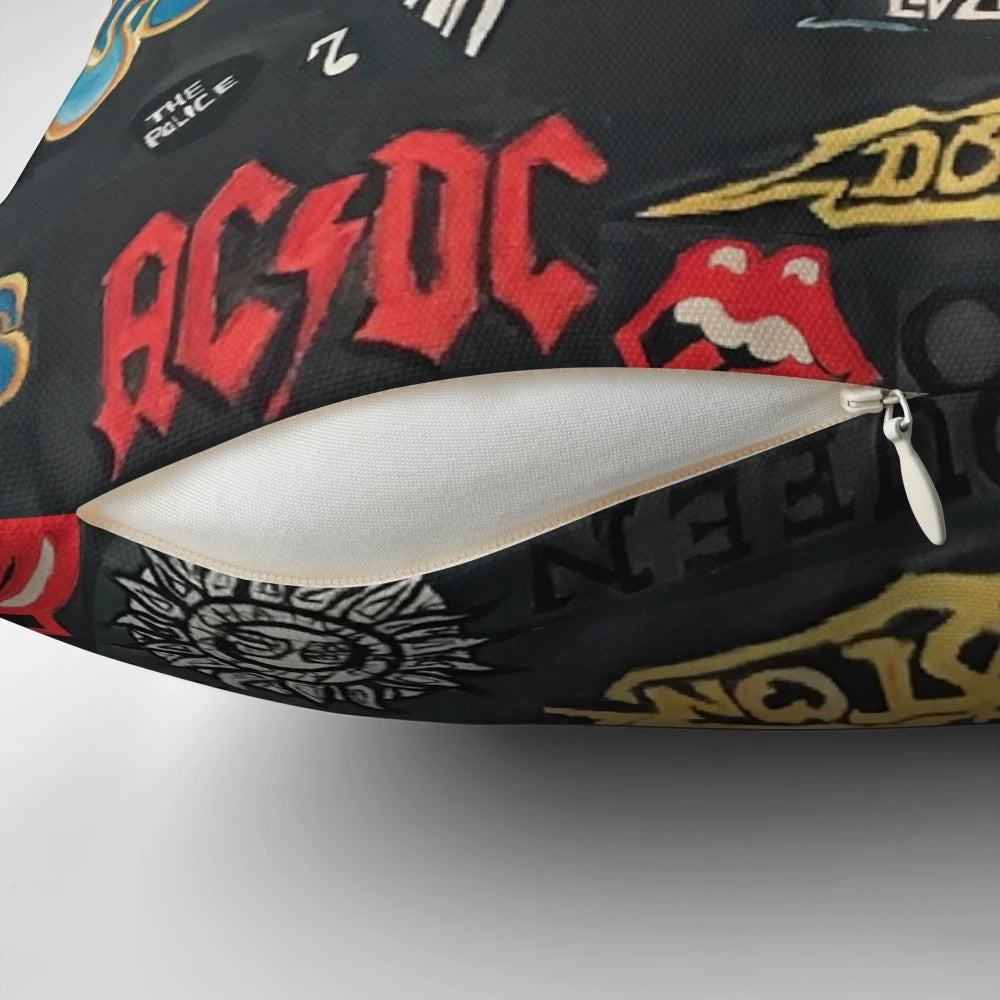 Bands Pillow with Classic Rock and 80s Music Motif