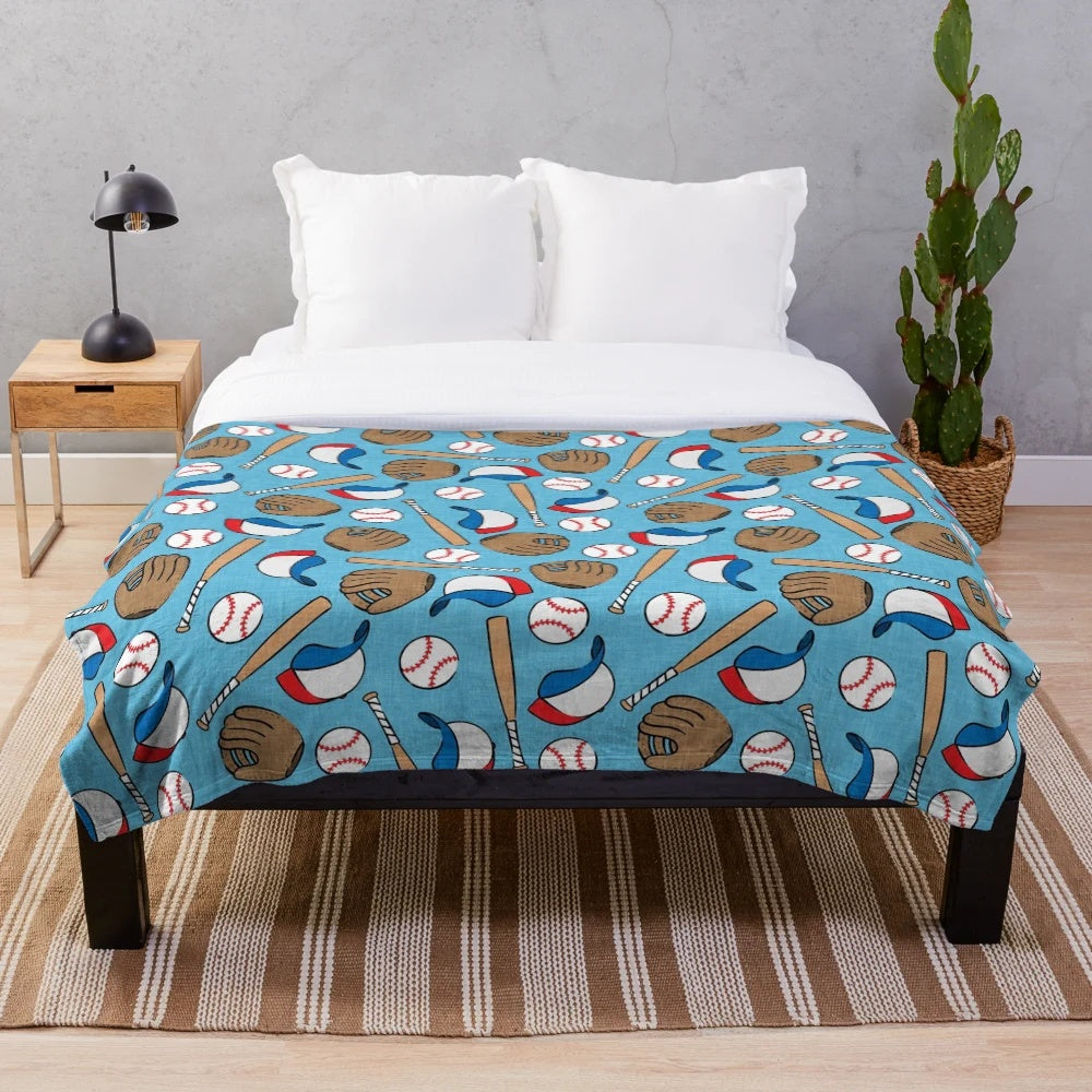 Soft and Warm Baseball Themed Plush Blanket
