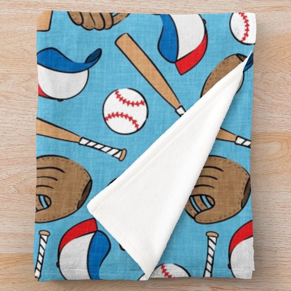 Soft and Warm Baseball Themed Plush Blanket
