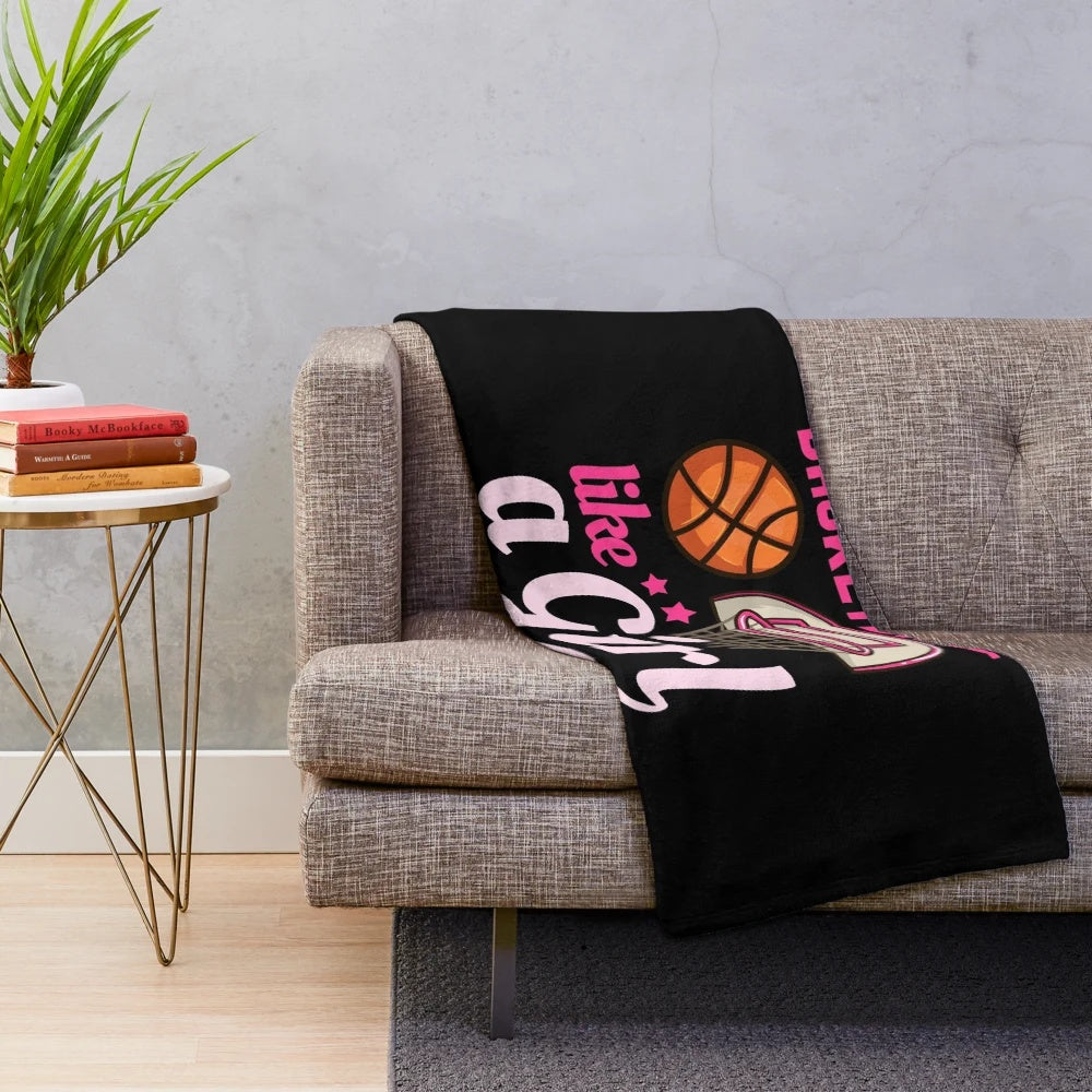 Plush blanket with a female basketball player design