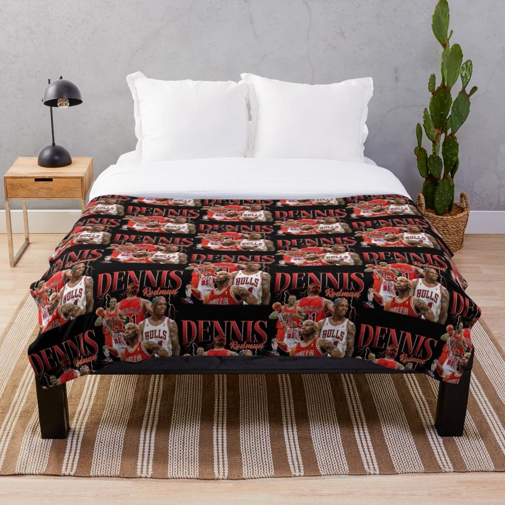 Basketball-themed plush blanket with player imagery