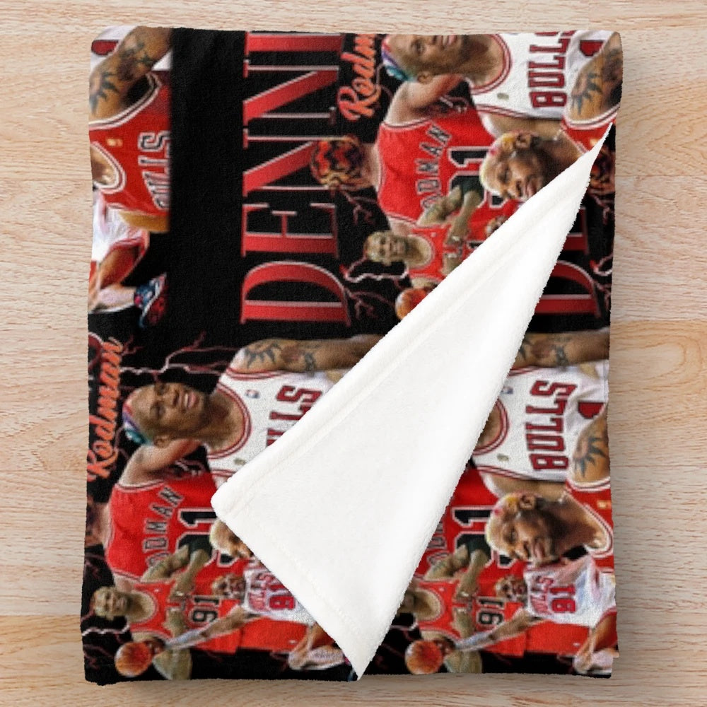 Basketball-themed plush blanket with player imagery