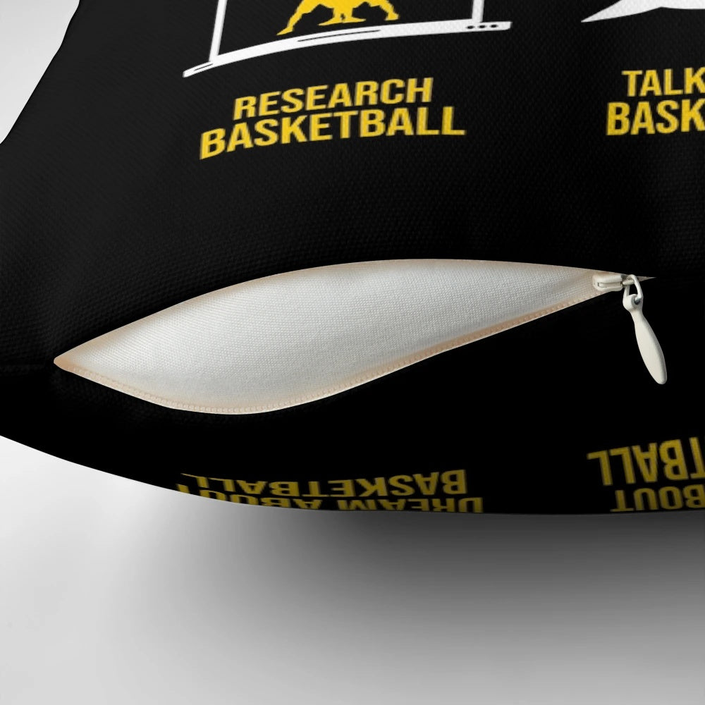 Basketball-themed throw pillow featuring a basketball illustration and the text "Things I do in my spare time