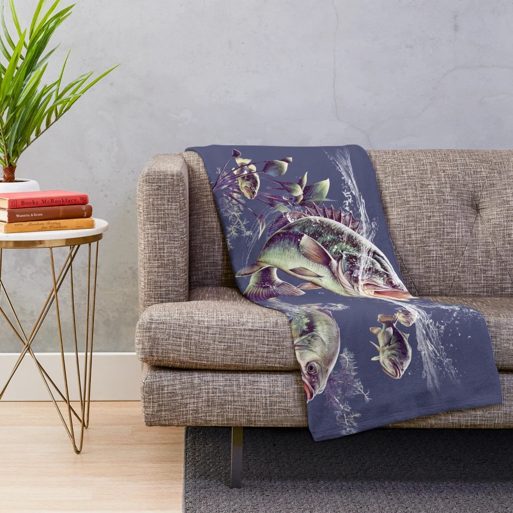 Bass collage design on a plush, soft blanket