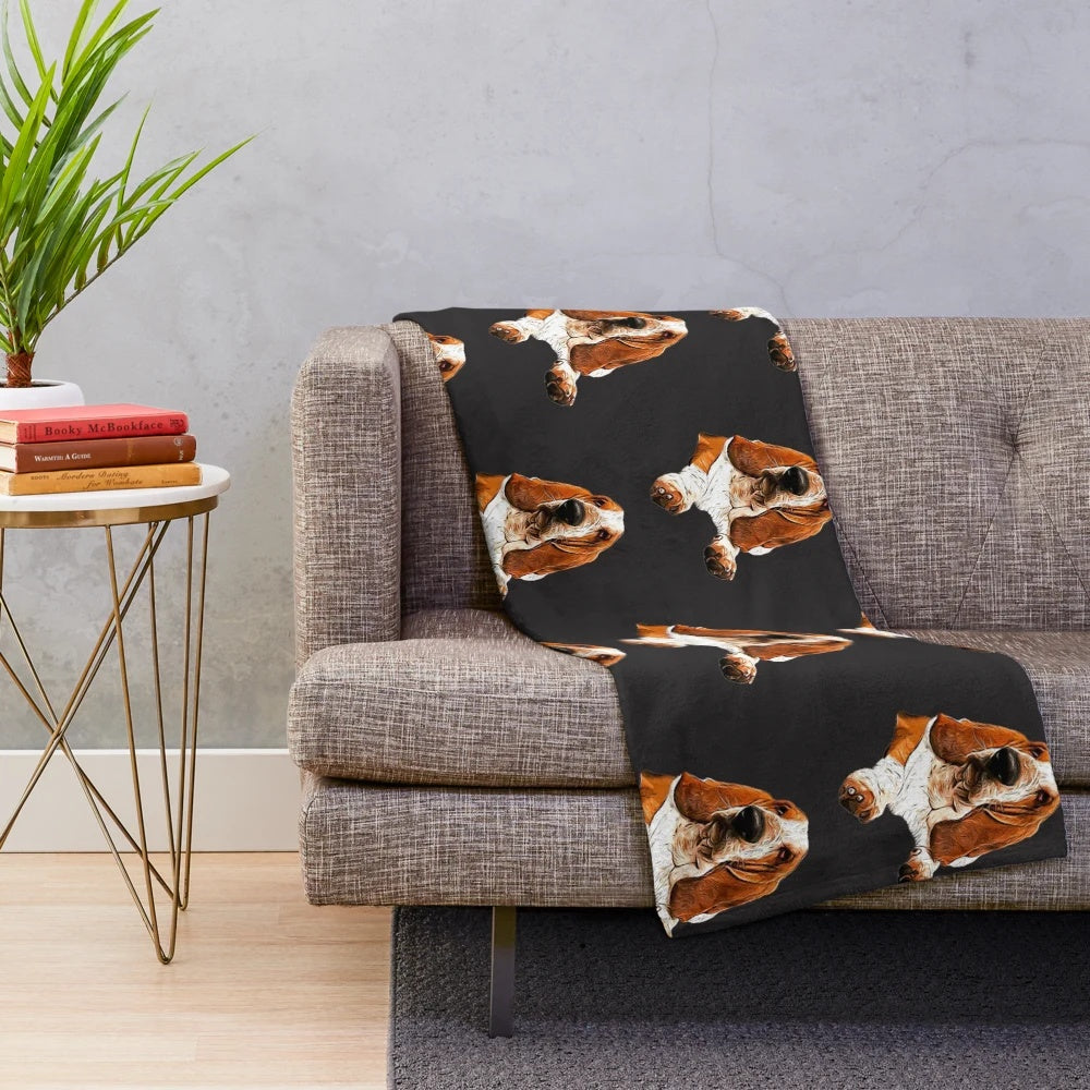 Basset Hound Plush Blanket featuring a cute dog illustration