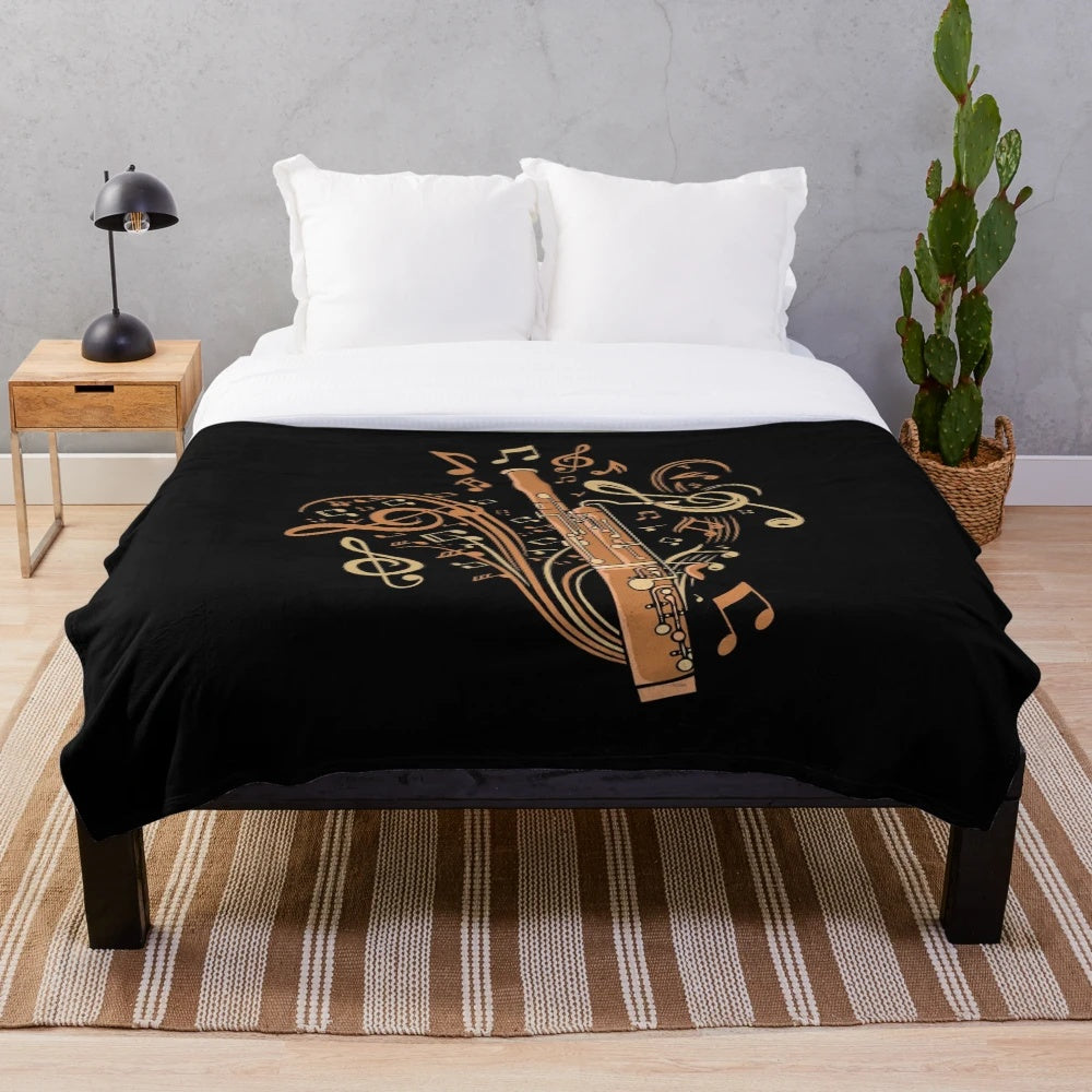 Plush blanket featuring a bassoon design, perfect for bassoon musicians and music lovers